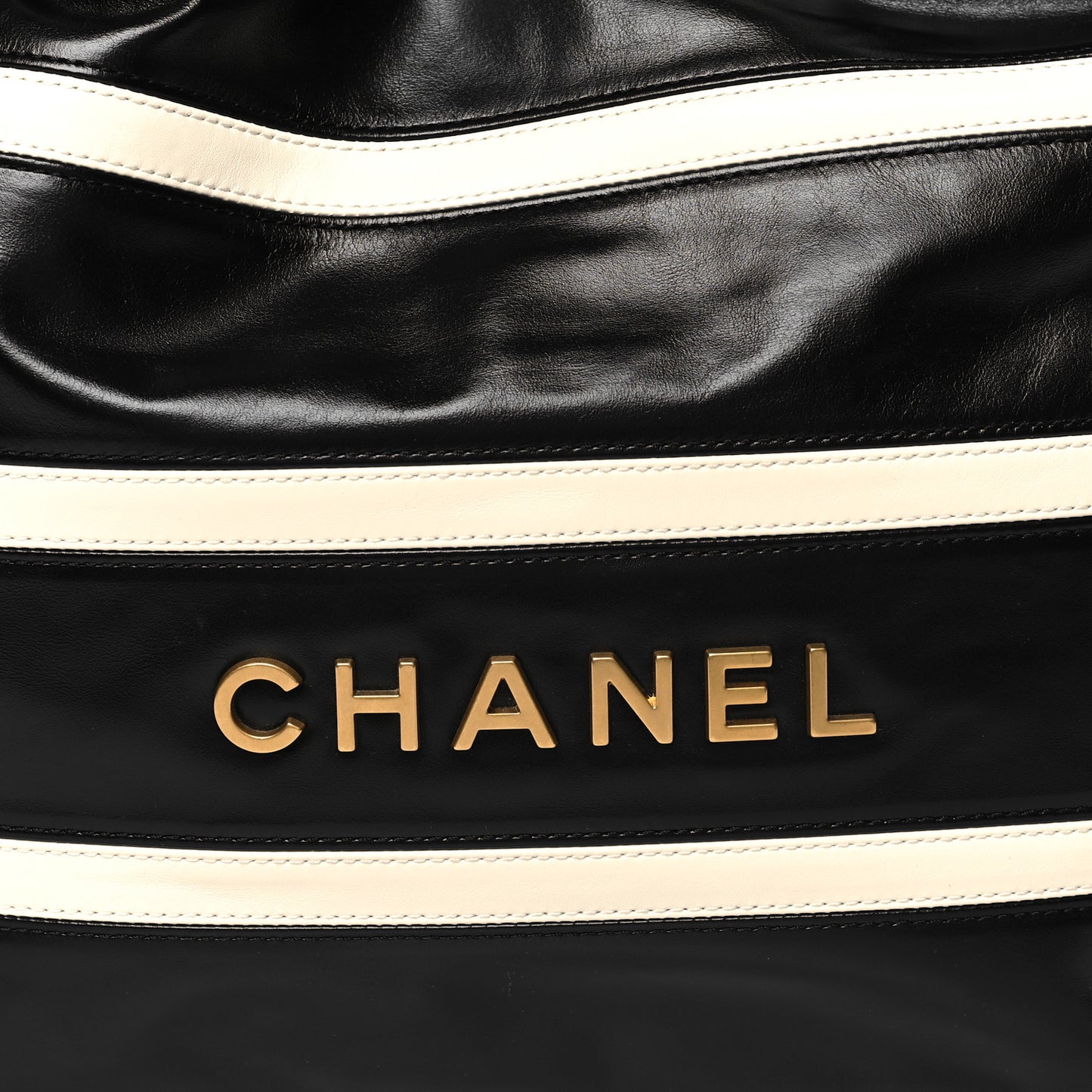 Shiny Calfskin Striped Small Chanel 22 Black White