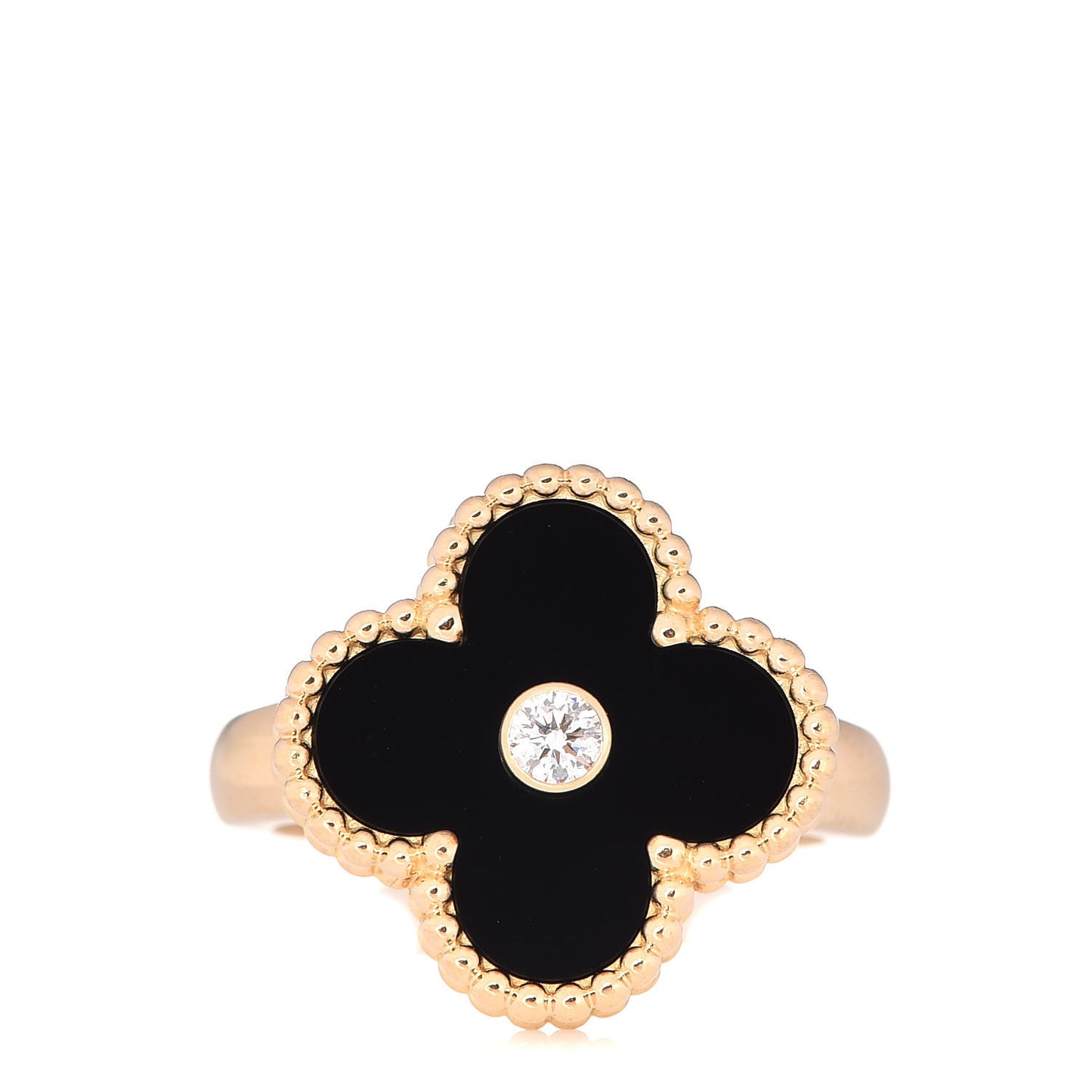 18K Yellow Gold Black Onyx Diamond Vintage Alhambra Ring 46 3.75