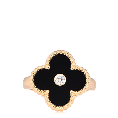 Van Cleef & Arpels 18K Yellow Gold Black Onyx Diamond Vintage Alhambra Ring 46 3.75 1 of 6