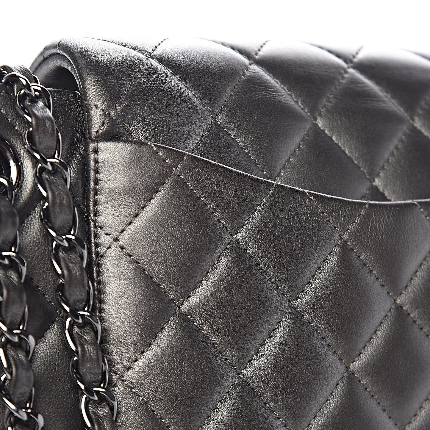 Metallic Calfskin Quilted Flap Tote Dark Silver