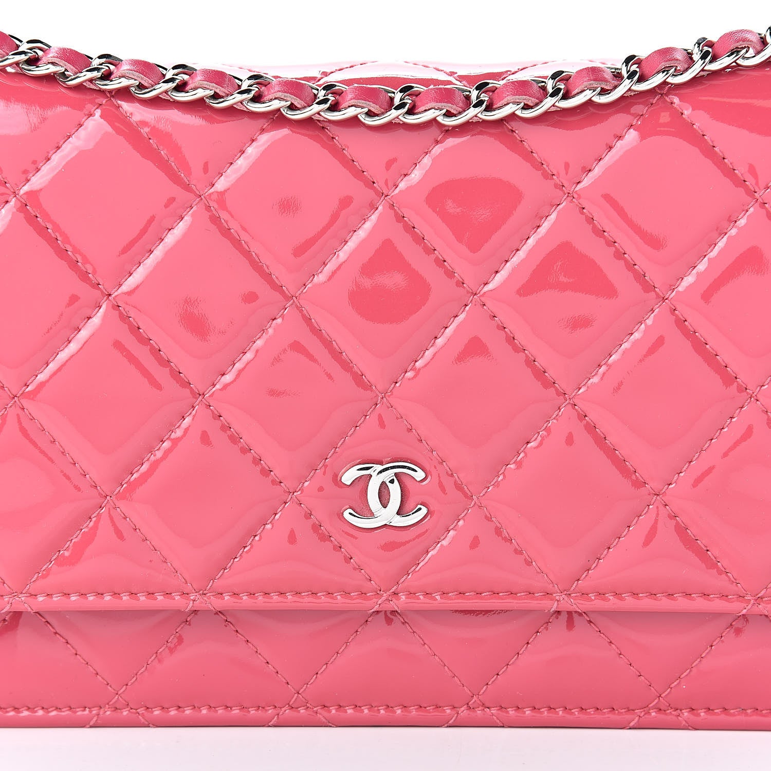 Chanel Patent Quilted Wallet On Chain WOC Fuchsia 9 of 12