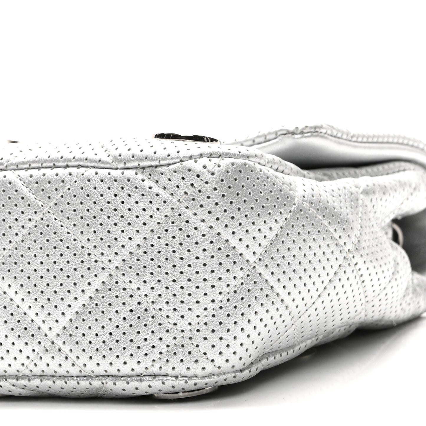 Perforated Metallic Lambskin Small CC Medals Flap Silver