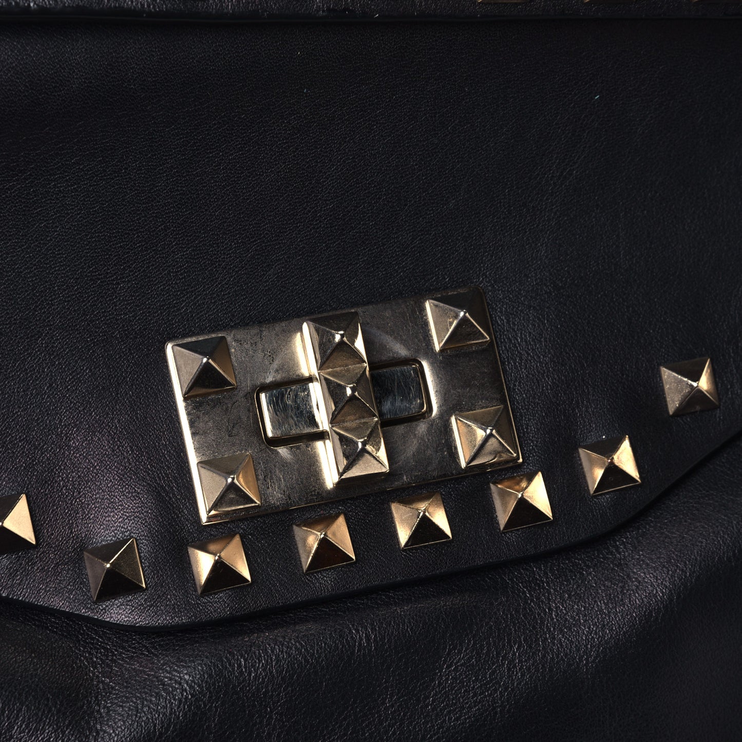 Vitello Rockstud Single Handle Flap Tote Black
