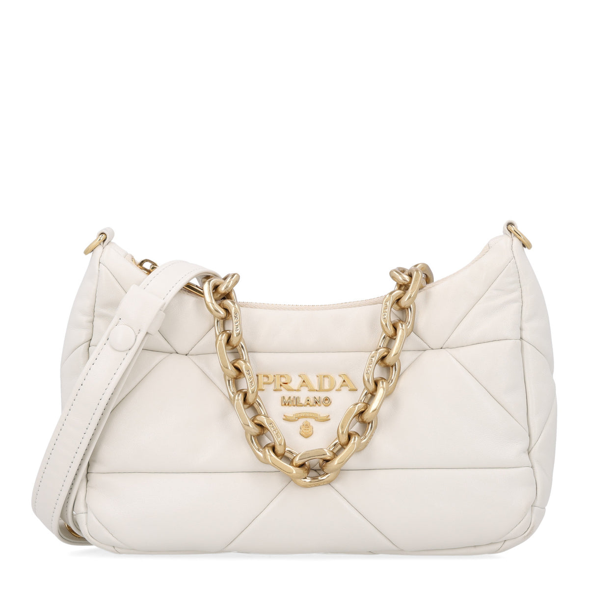 Nappa Triangle Quilted Patchwork System Bag Bianco