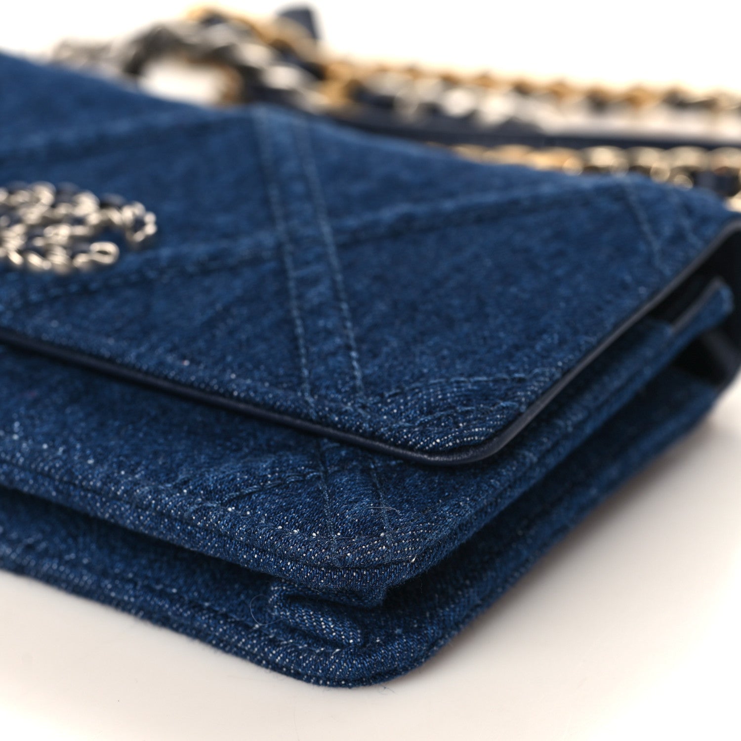 Chanel Denim Quilted Chanel 19 Wallet On Chain WOC Blue 10 of 10