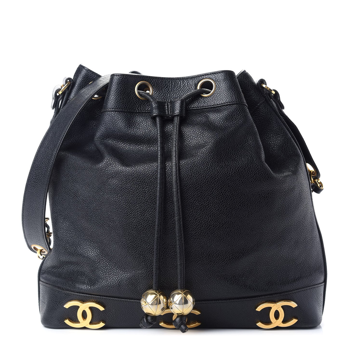 Caviar CC Drawstring Shoulder Bag Black