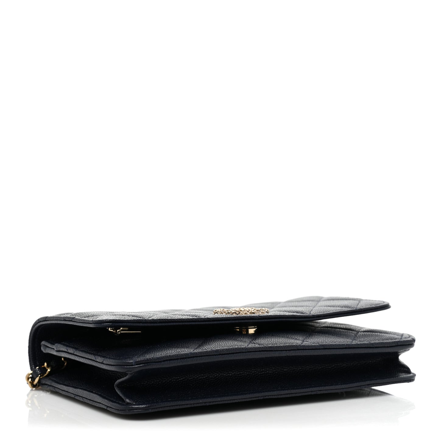 Caviar Quilted Perforated Metal Wallet On Chain WOC Navy