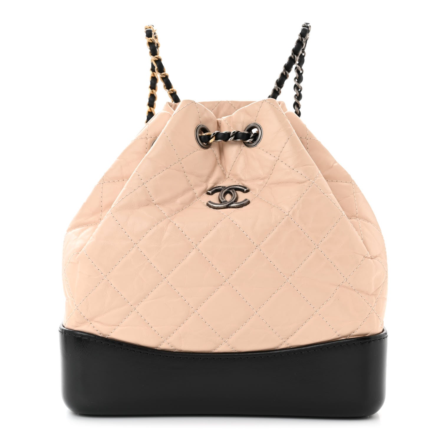 Chanel Aged Calfskin Quilted Small Gabrielle Backpack Beige Black 1 of 10