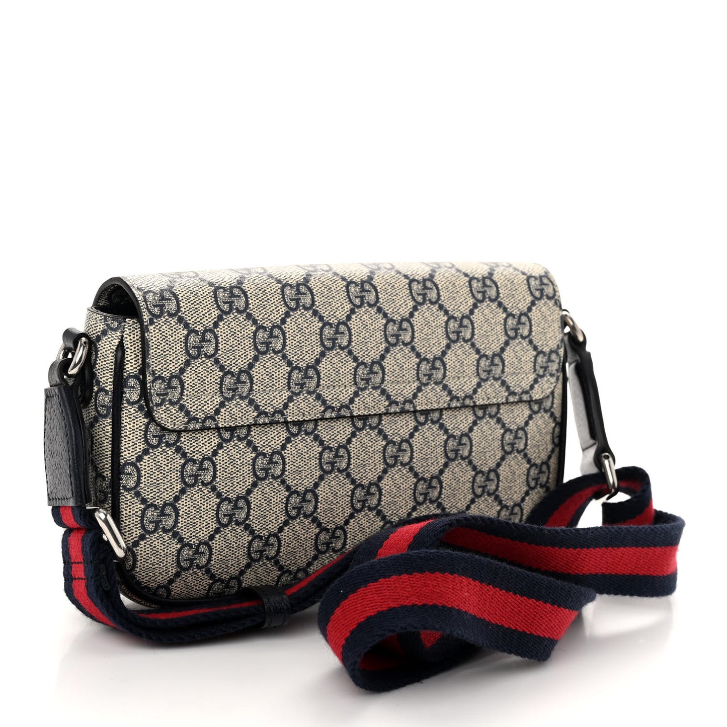 GG Supreme Monogram Textured Dollar Calfskin Web Mini Ophidia Envelope Shoulder Bag Beige Blue
