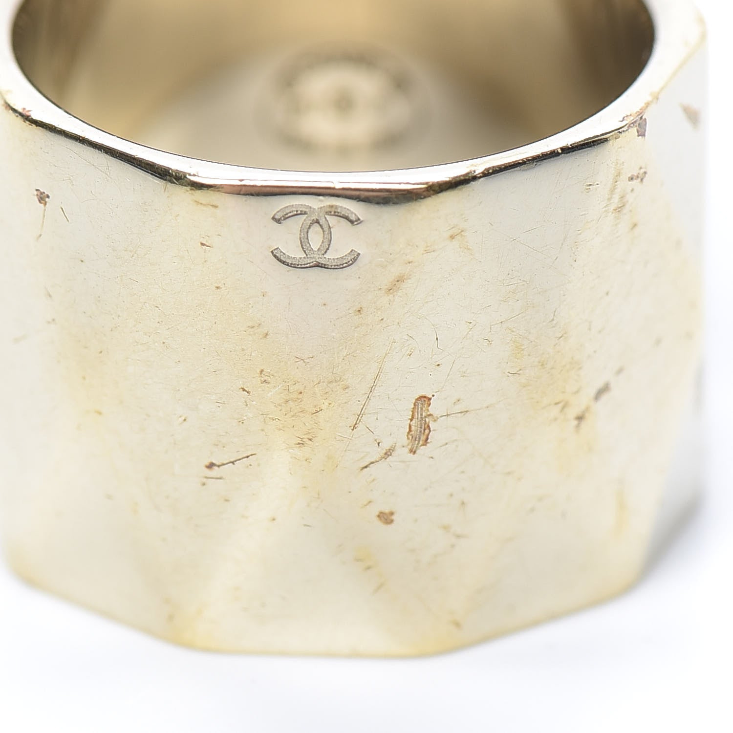 Chanel Quilted Metal CC Ring 6.75 Gold 5 of 7