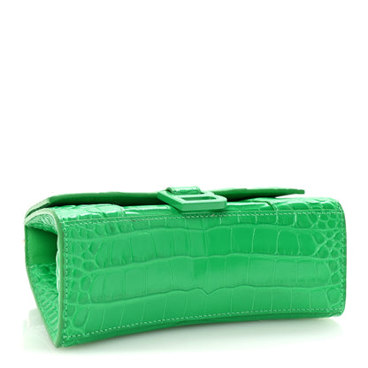 Balenciaga Shiny Calfskin Tonal B Crocodile Embossed Hourglass Top Handle Bag XS Vivid Green 4 of 10