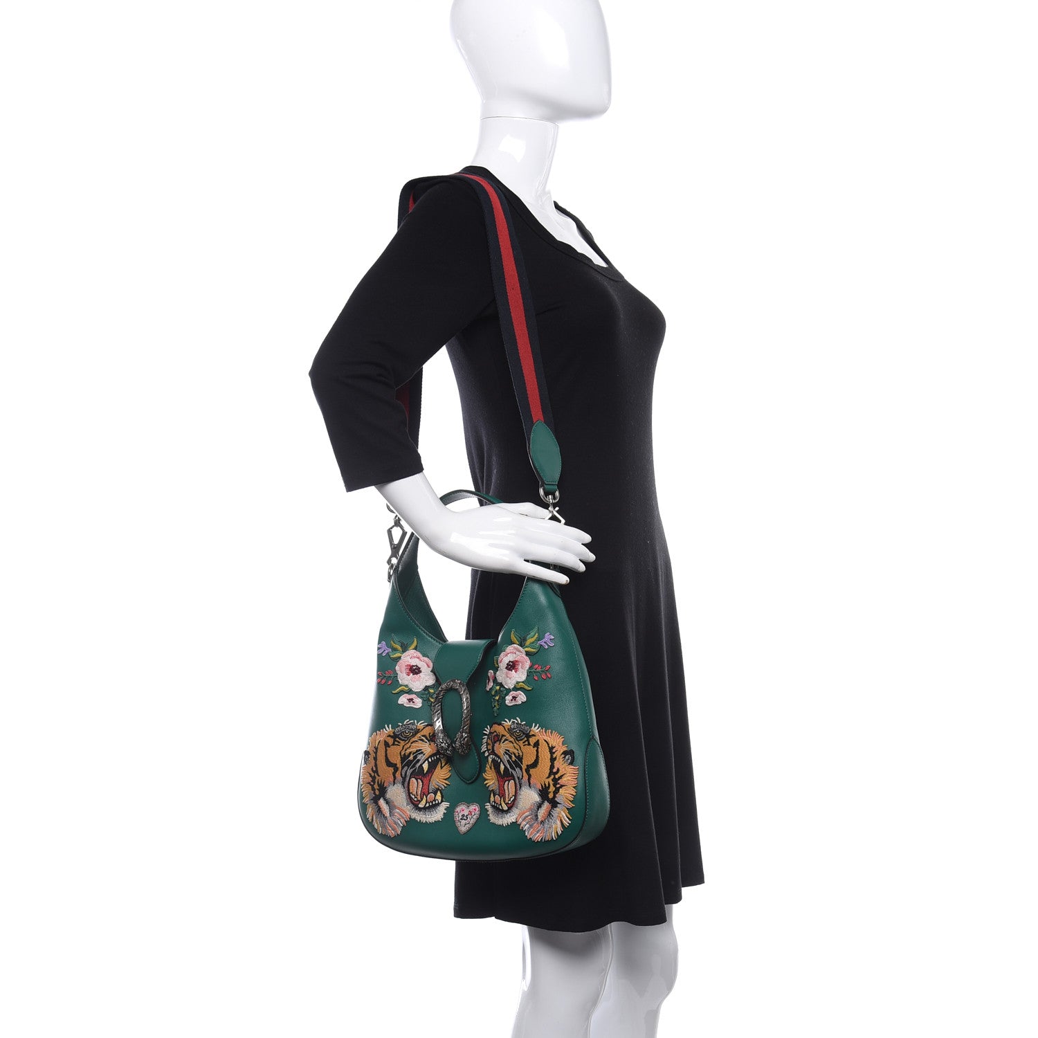 Gucci Calfskin Web Embroidered Small Dionysus Hobo Emerald Green 2 of 9