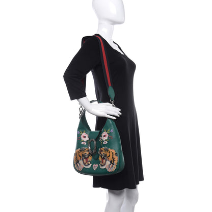 Gucci Calfskin Web Embroidered Small Dionysus Hobo Emerald Green 2 of 9