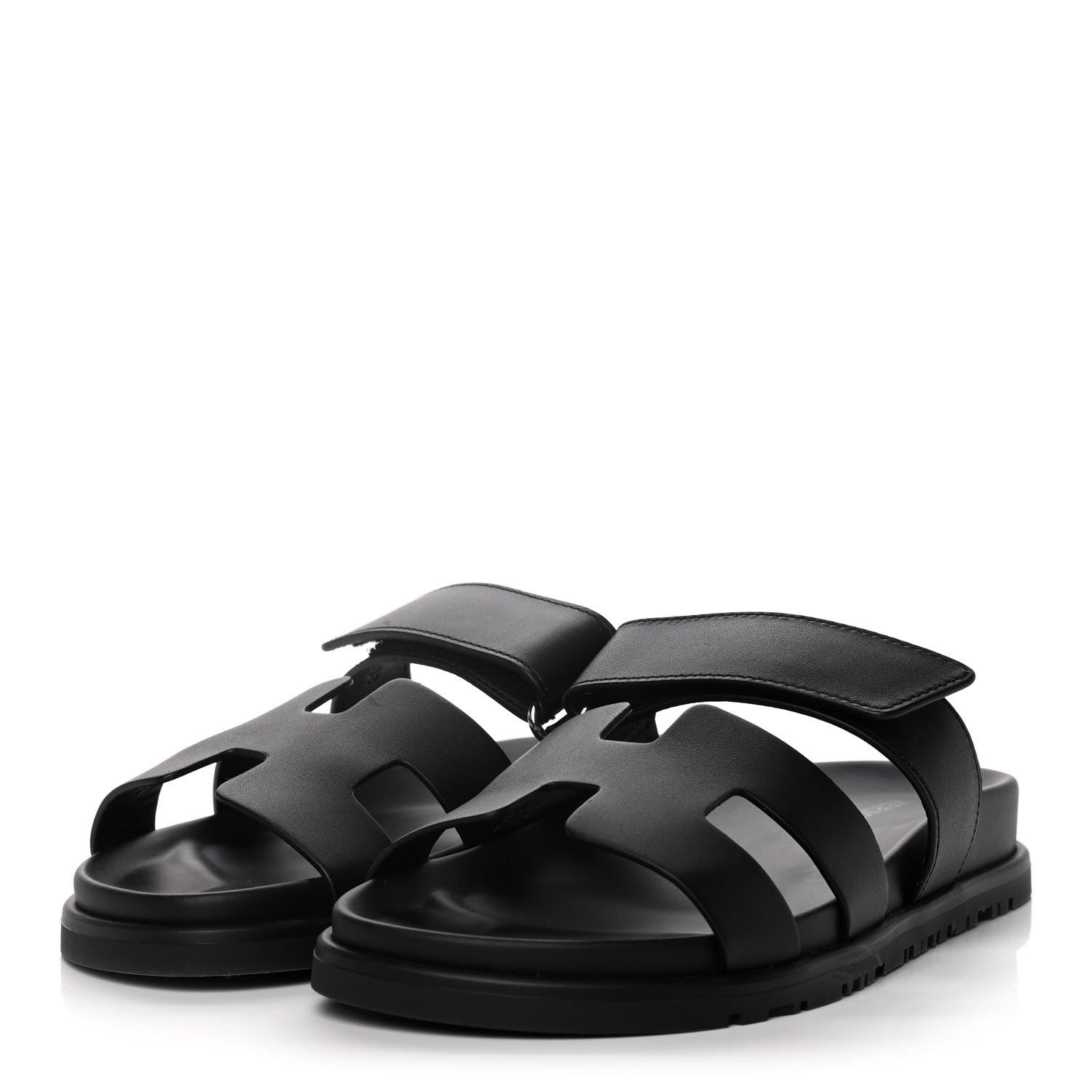 Hermes Calfskin Womens Chypre Sandals 36.5 Black 3 of 12