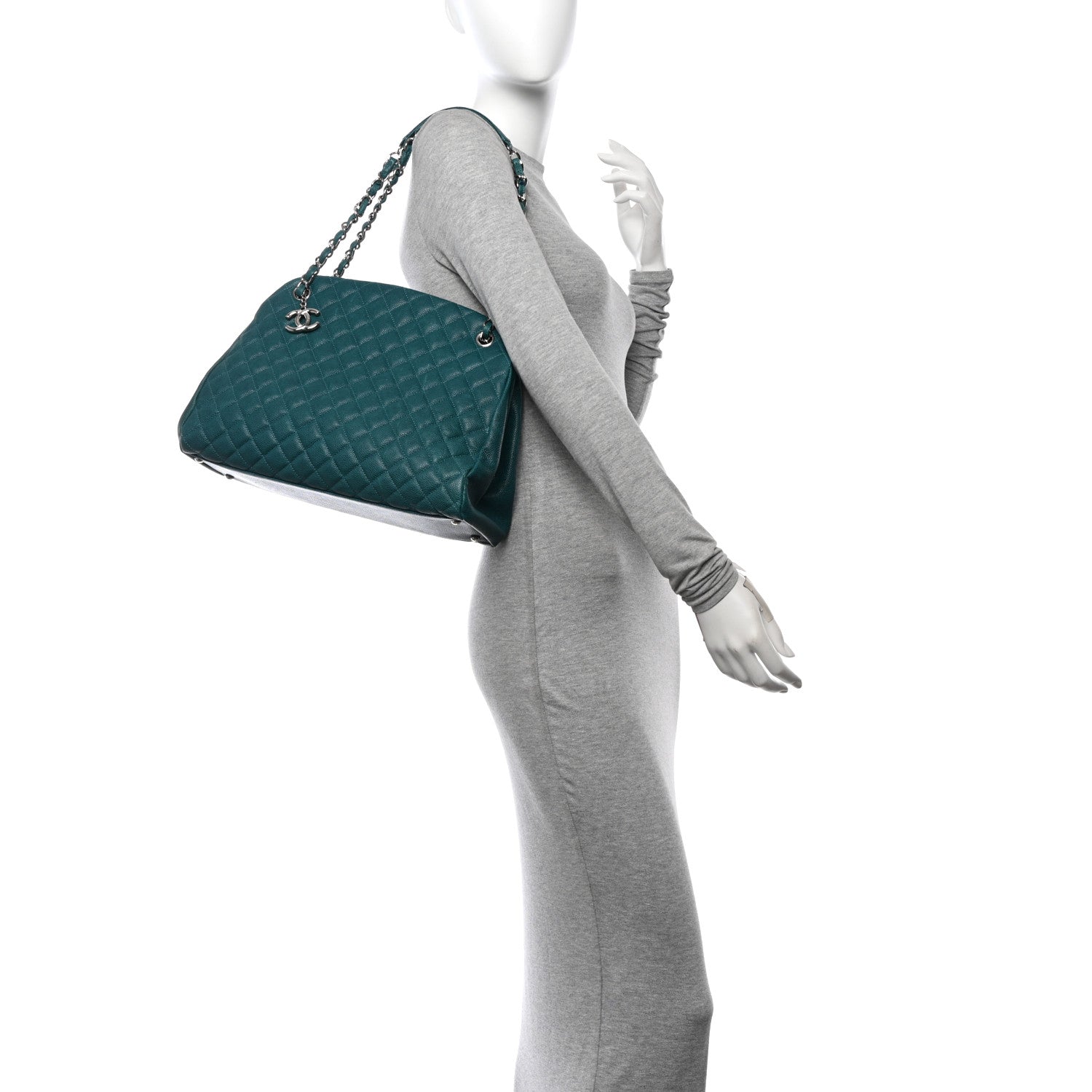Chanel Caviar Quilted Large Just Mademoiselle Bowling Bag Turquoise 2 of 11