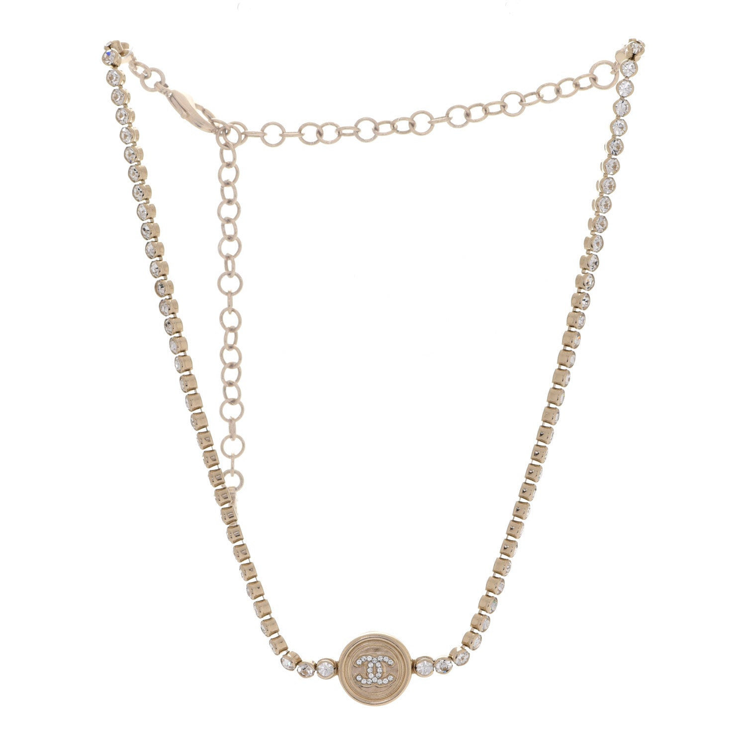 Chanel Crystal CC Chain Short Necklace Gold 3 of 6