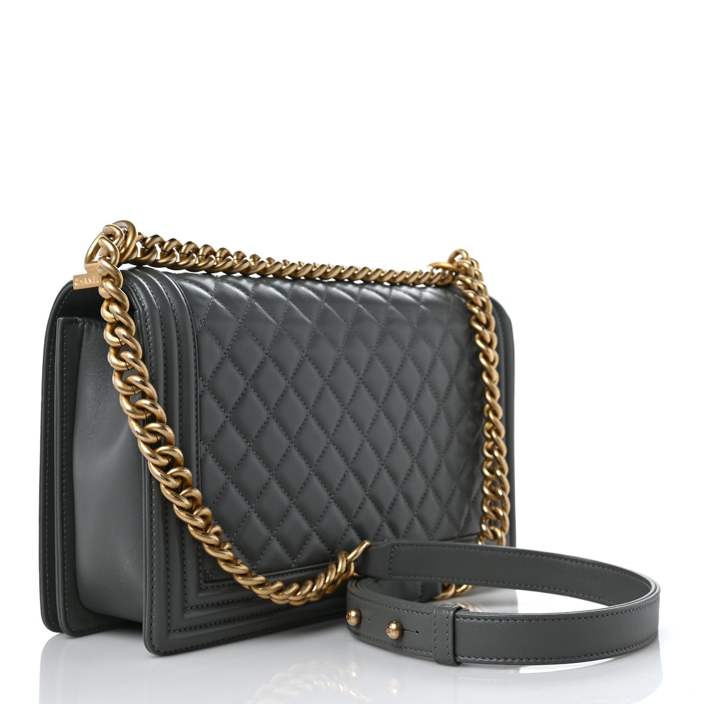 Lambskin Quilted New Medium Boy Flap Grey