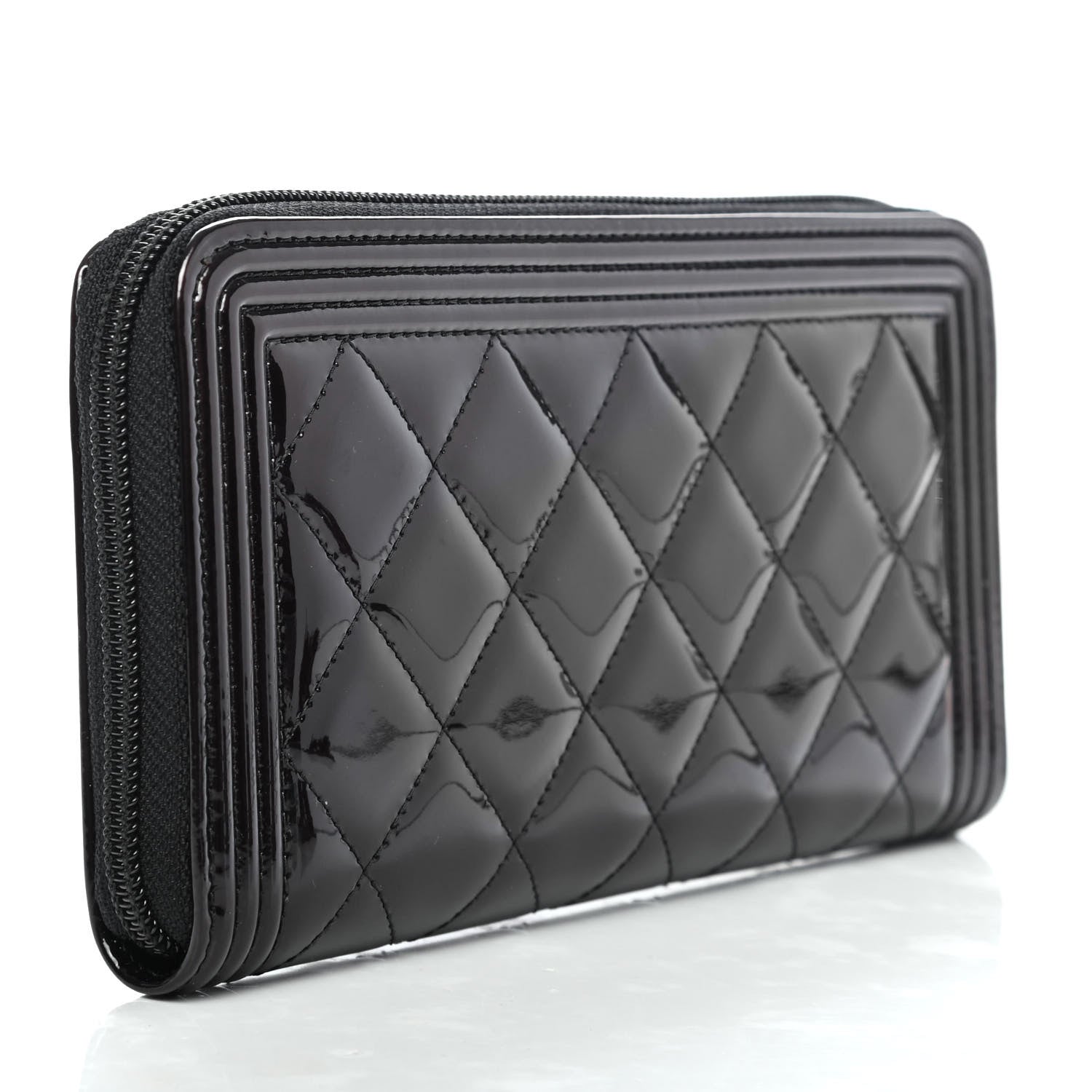 Chanel Metallic Patent Calfskin Quilted Boy L-Gusset Zip Wallet Burgundy 2 of 4