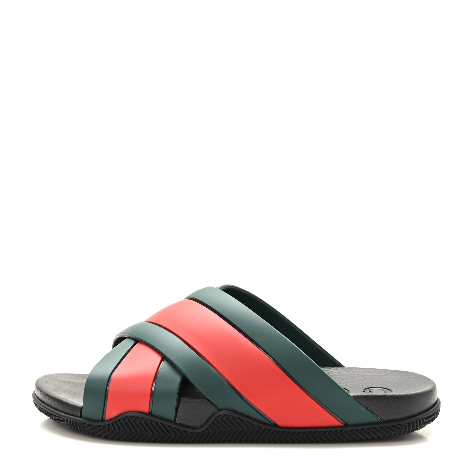 Gucci Rubber Web Womens Criss Cross Slide Sandals 40 Green Red 1 of 8