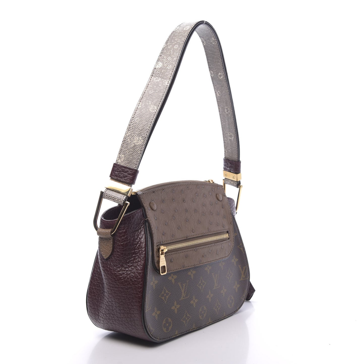 Ostrich Lizard Exotique Majestueux Shoulder Bag Bordeaux