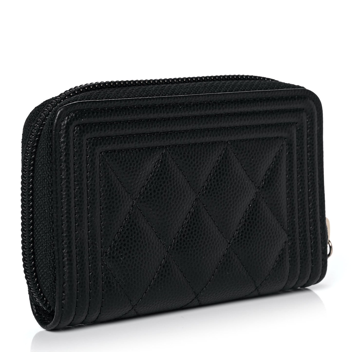 Caviar Quilted Boy Zip Around Coin Purse Wallet Black