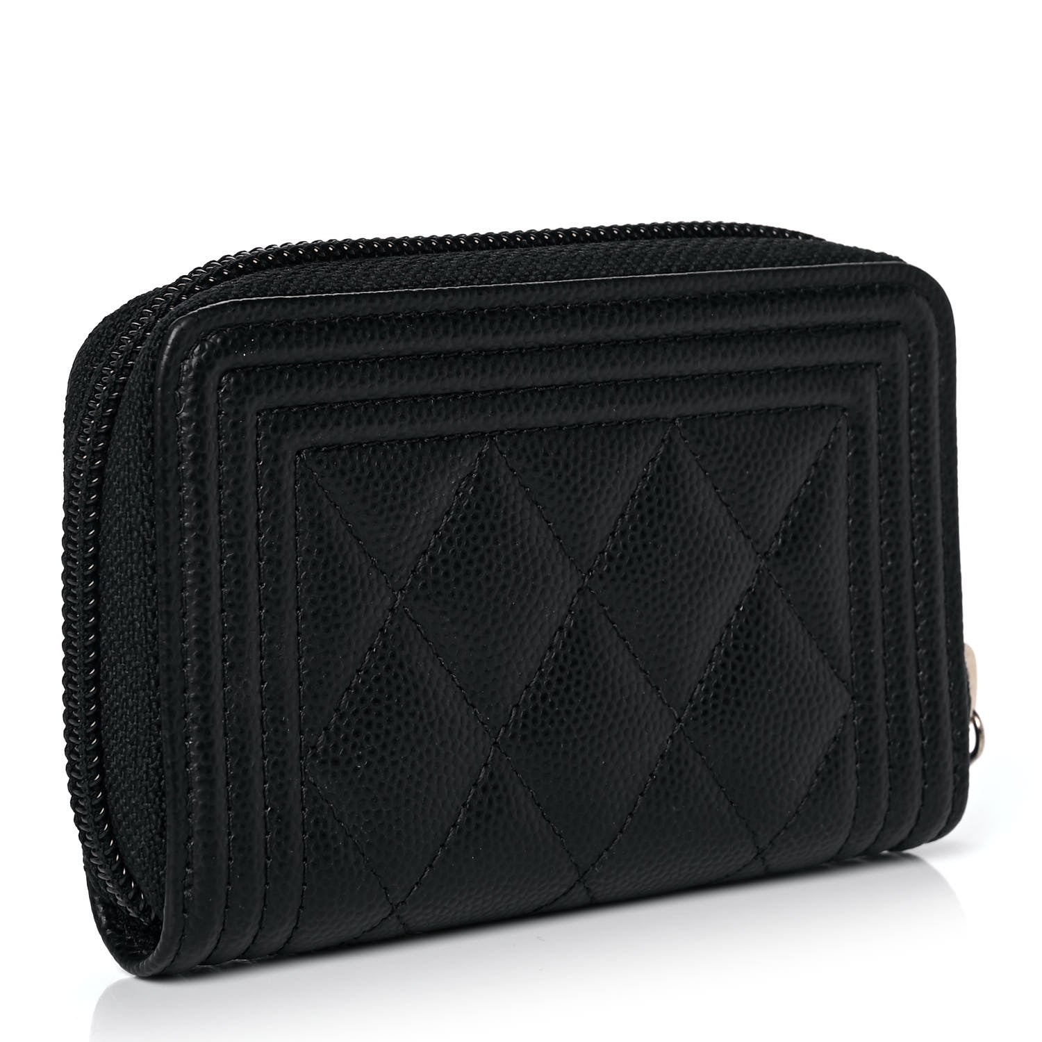 Chanel Caviar Quilted Boy Zip Around Coin Purse Wallet Black 3 of 8