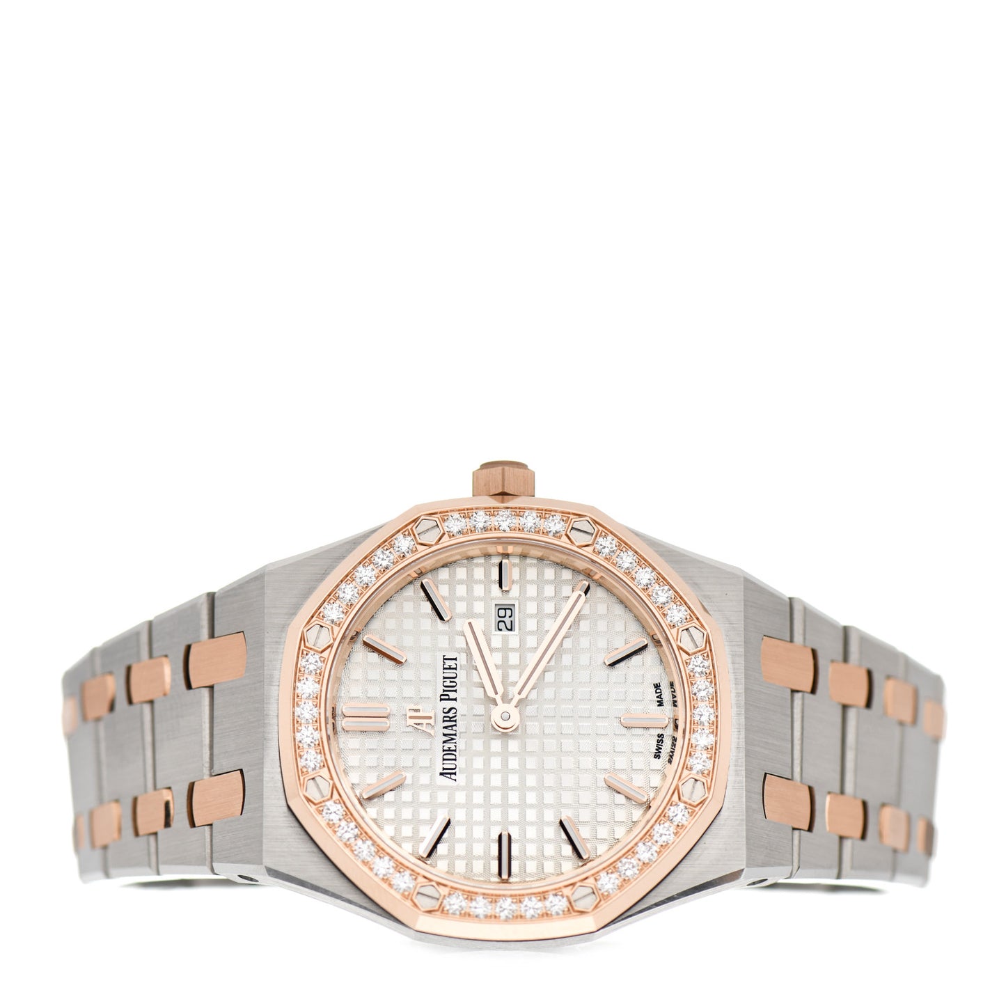 Stainless Steel 18K Rose Gold Diamond 33mm Royal Oak Quartz Watch White 67651SR.ZZ.1261SR.01