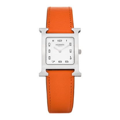 Hermes Stainless Steel Swift 26mm Heure H Hour Quartz Watch Orange 1 of 8
