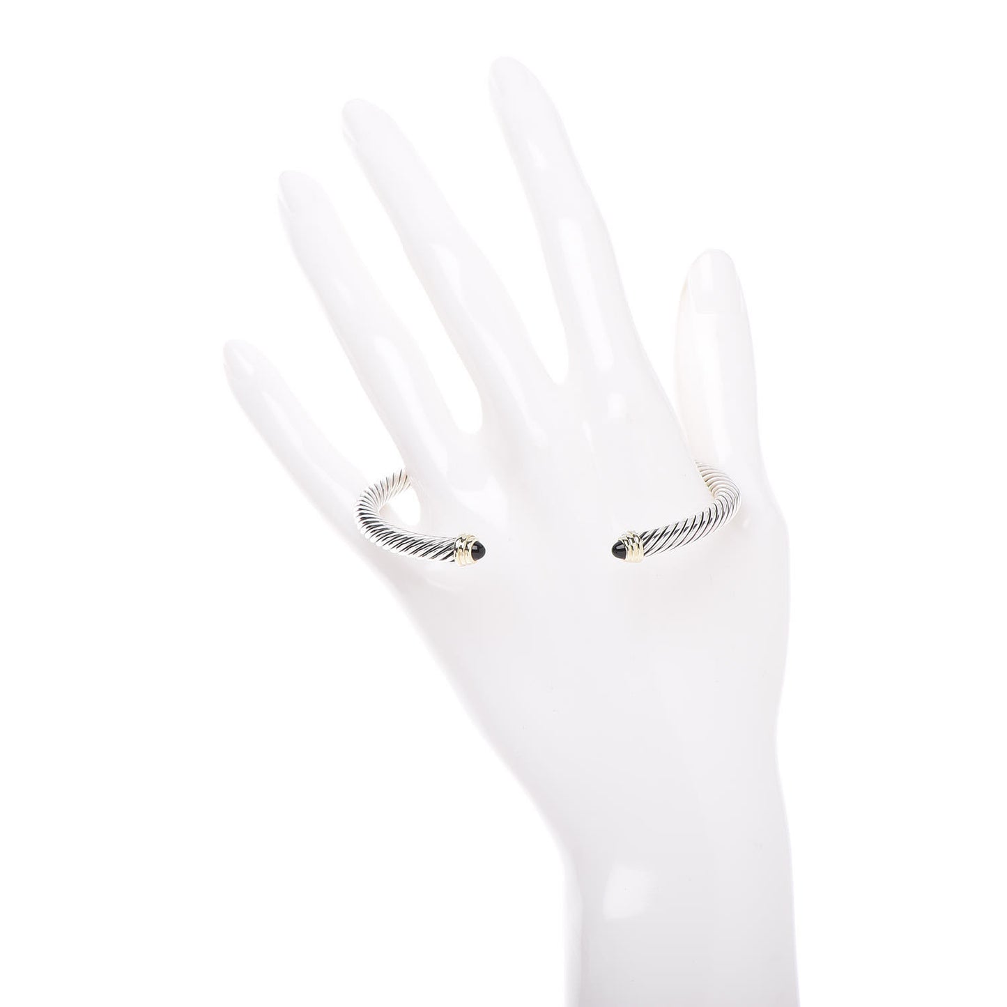Sterling Silver 14K Yellow Gold Black Onyx 5mm Cable Classics Petite Color Bracelet