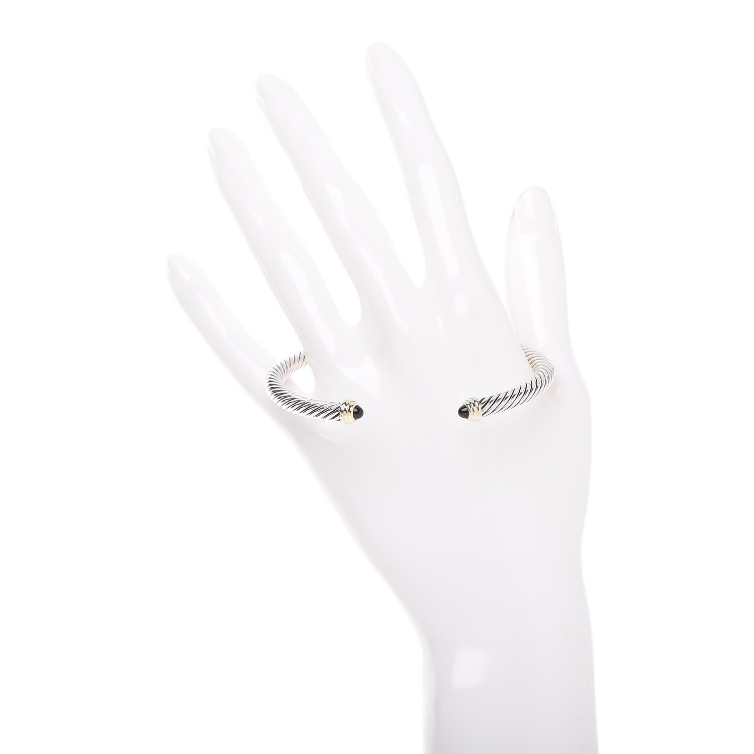 David Yurman Sterling Silver 14K Yellow Gold Black Onyx 5mm Cable Classics Petite Color Bracelet 2 of 4