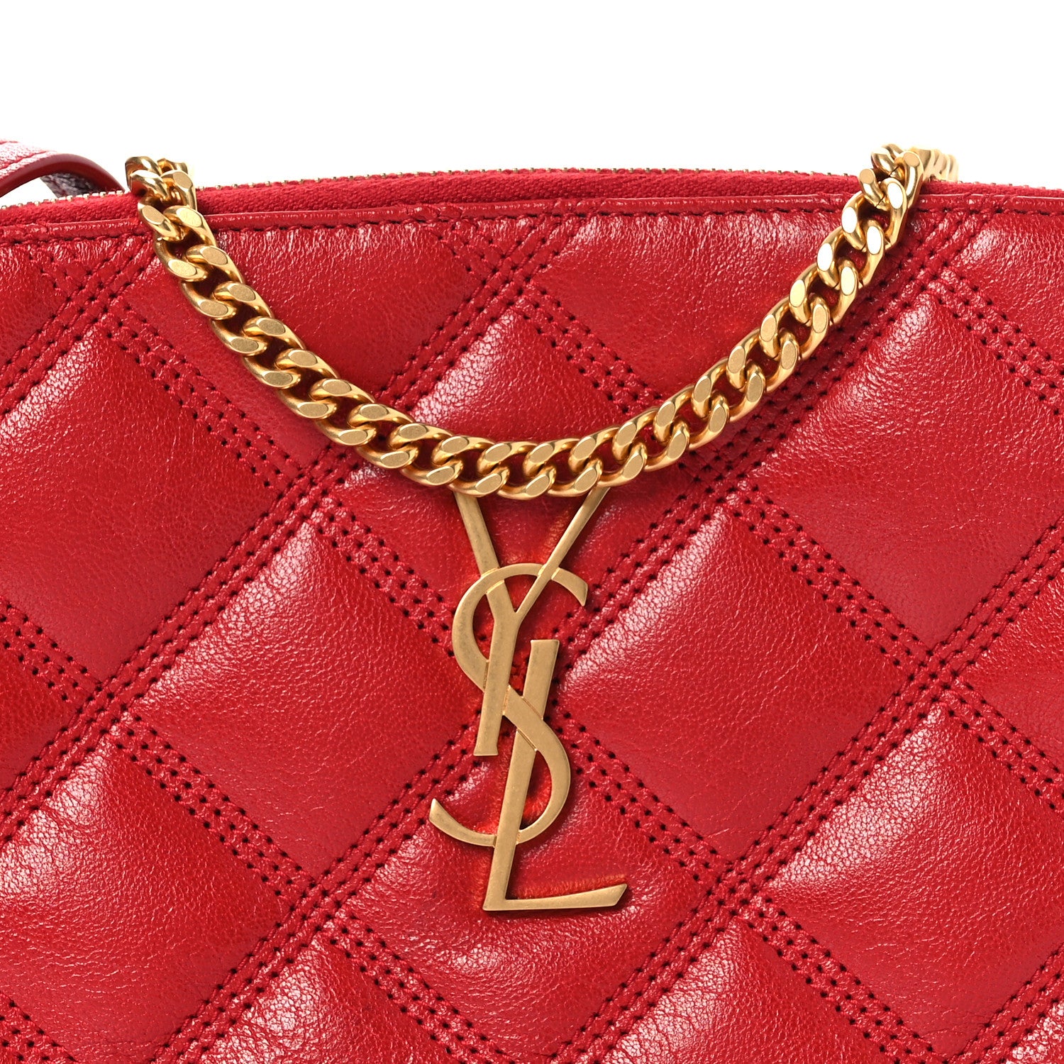 Saint Laurent Grained Lambskin Quilted Mini Becky Double Zip Bag