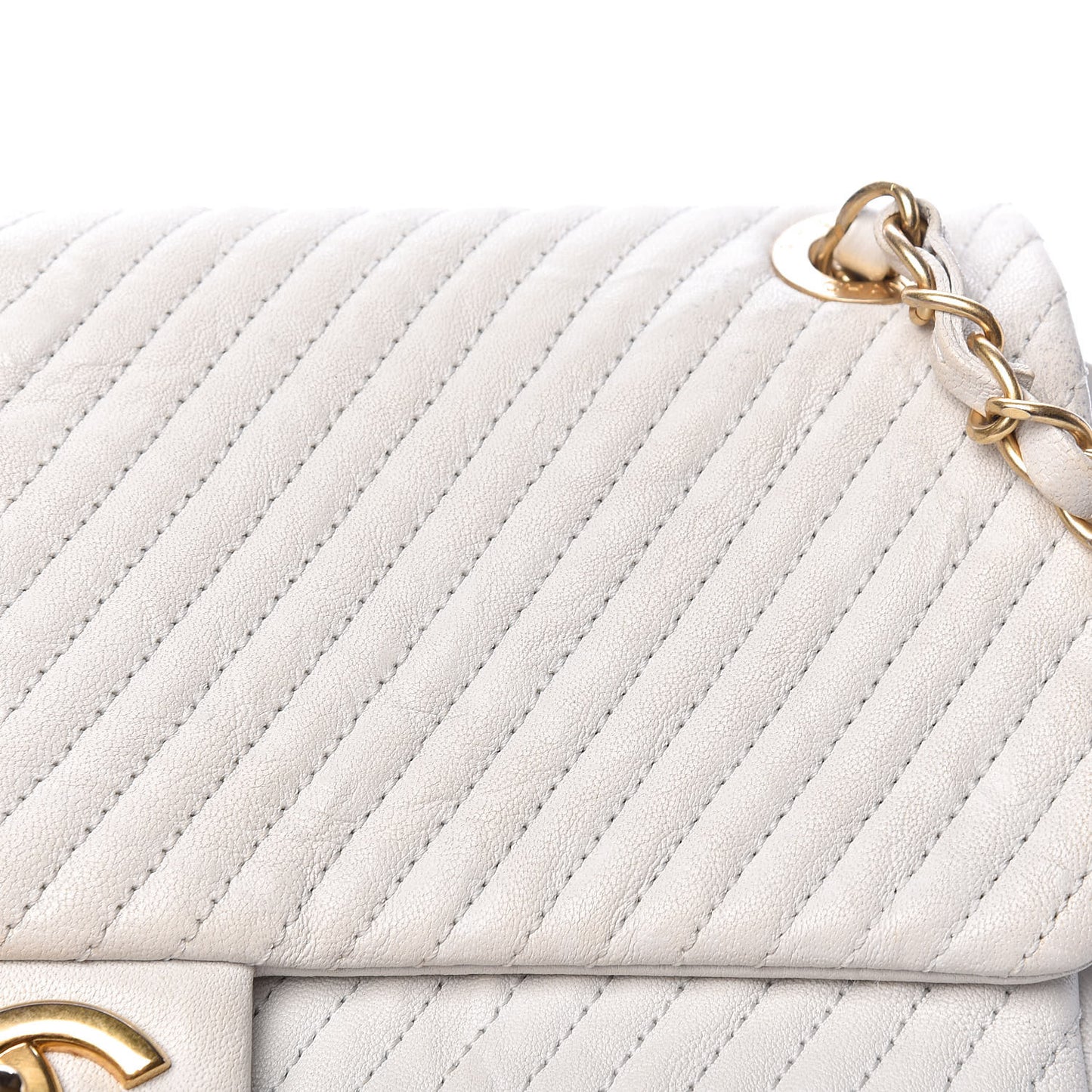 Calfskin Surpique Chevron Medium Flap White
