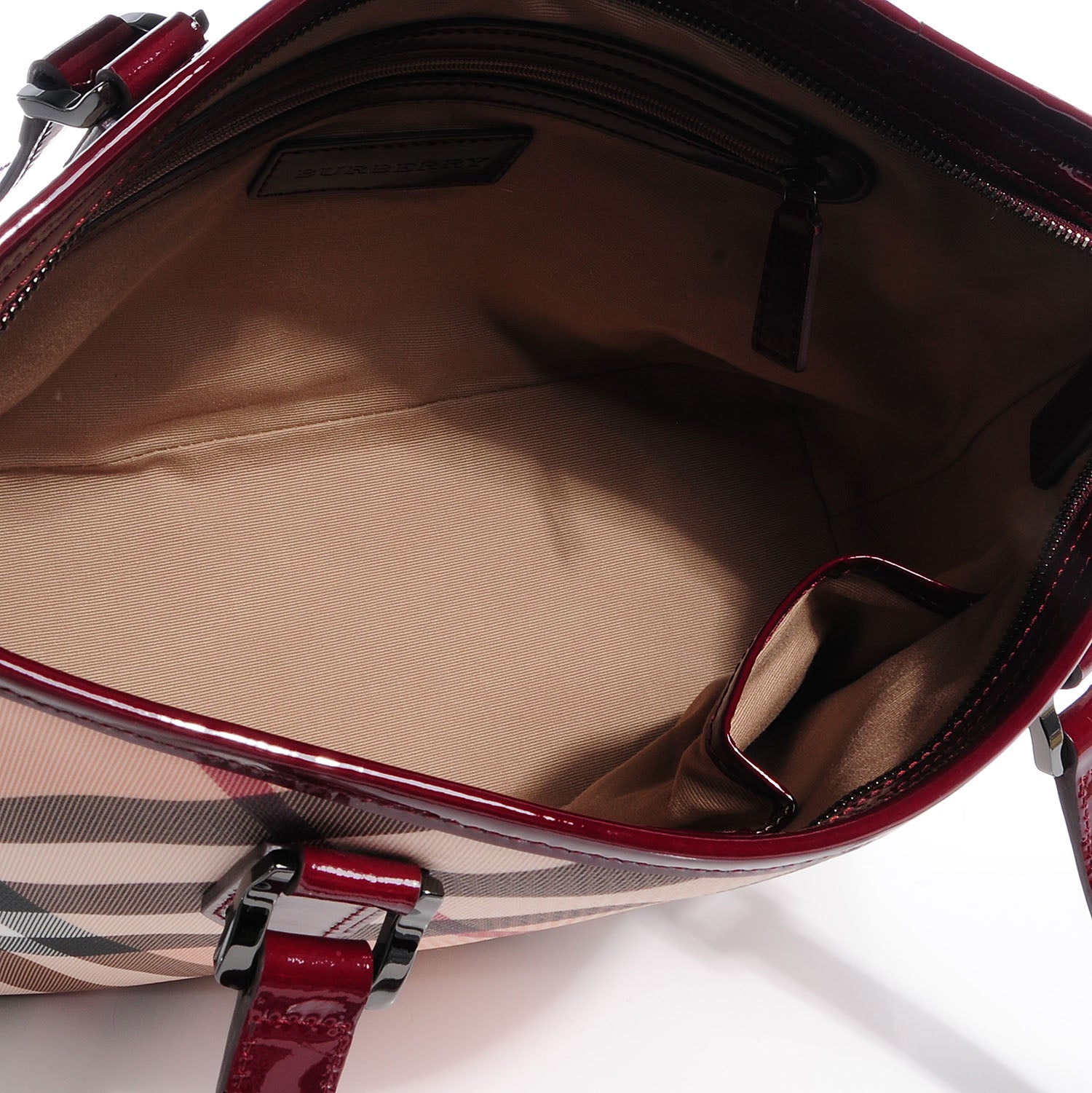 Burberry Patent Nova Check Shopper Tote Red 5 of 8