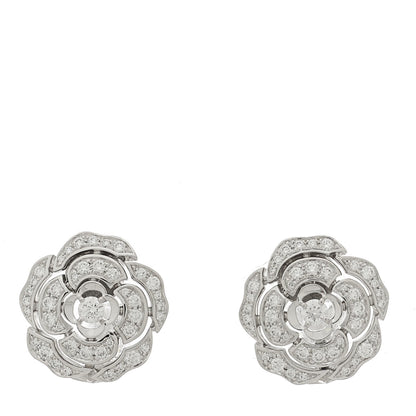 Chanel 18K White Gold Diamond Bouton de Camelia Earrings 1 of 4