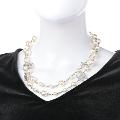 Chanel Crystal Pearl CC Long Necklace Silver 2 of 4