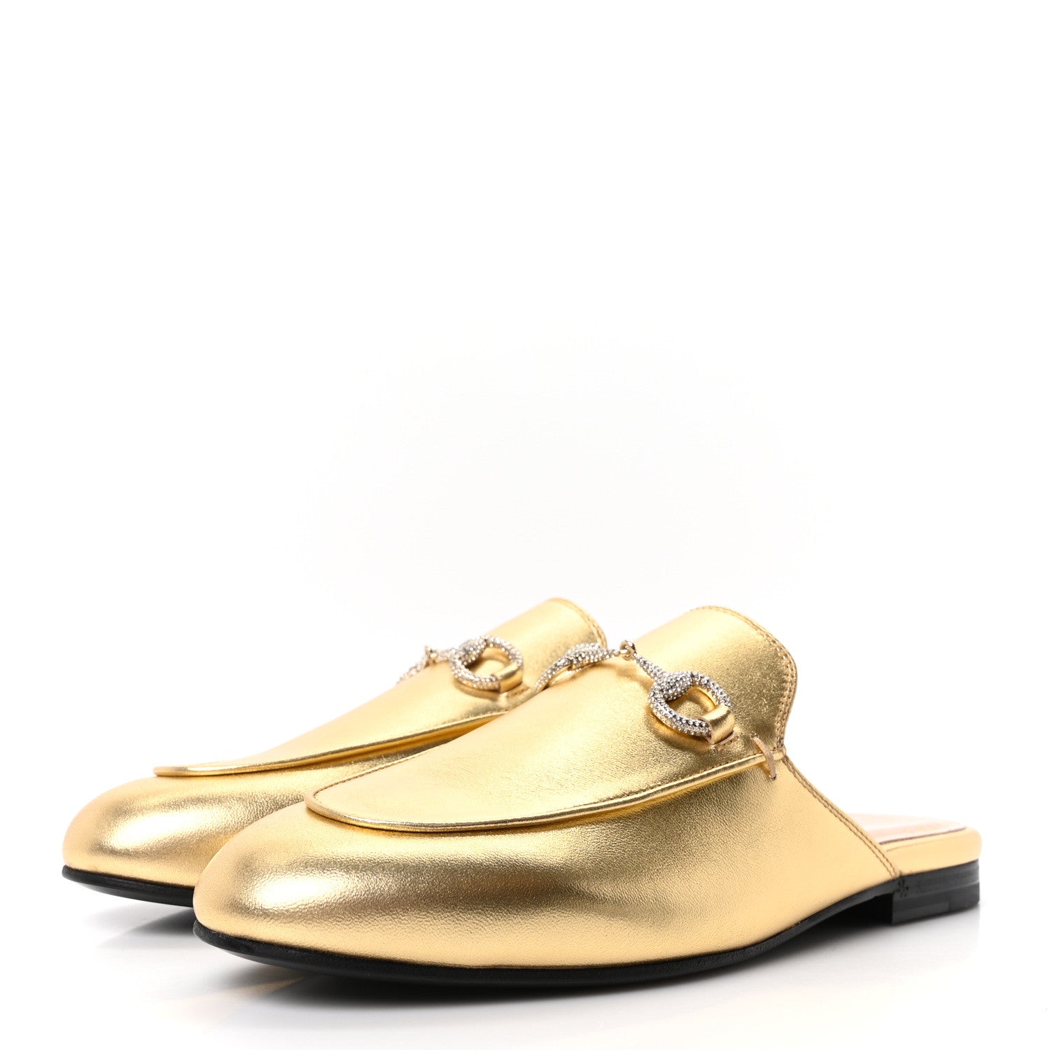 Gucci Nappa Silk Crystal Horsebit Womens Princetown Slippers 36.5 Gold 4 of 10