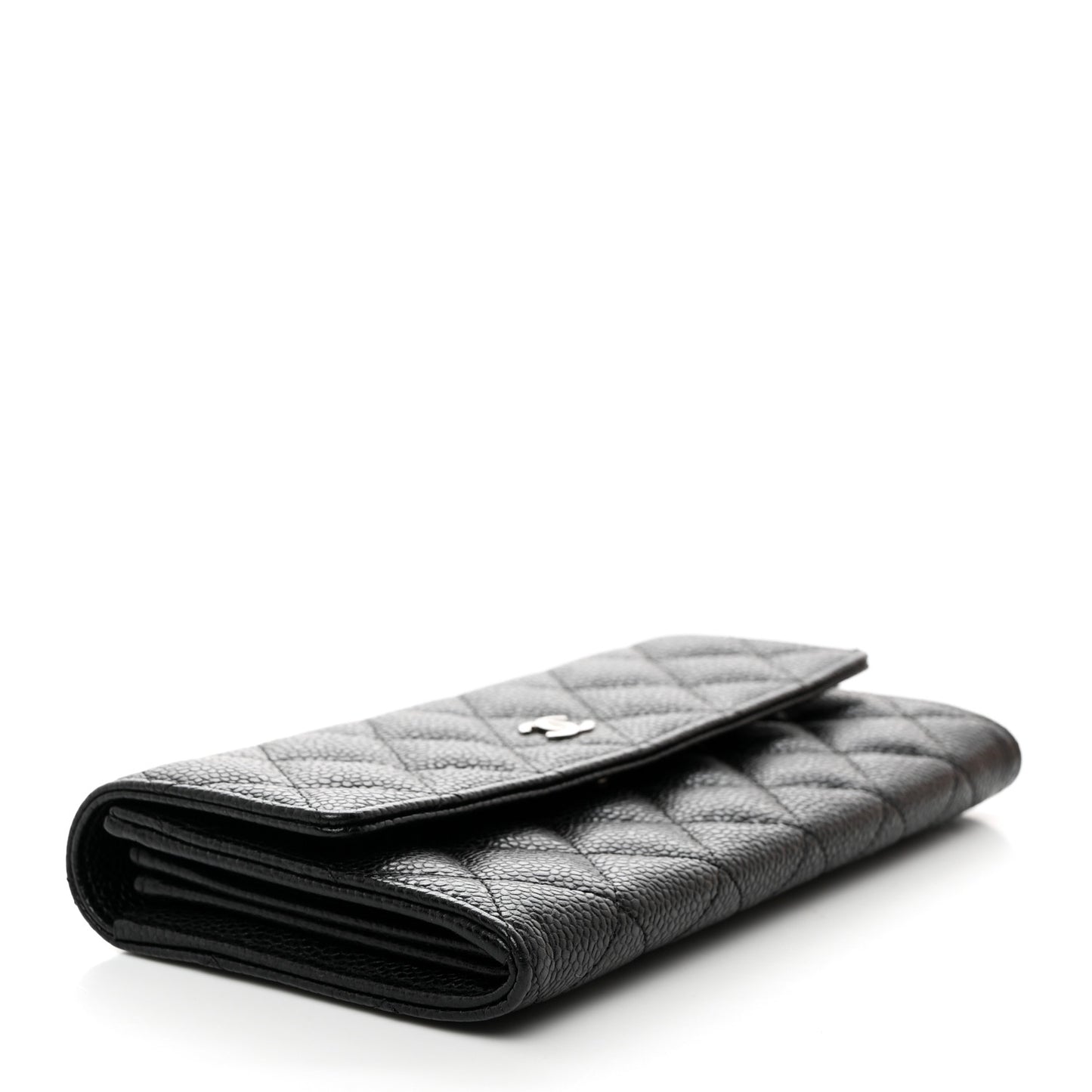 Caviar Quilted Large Gusset Flap Wallet Black