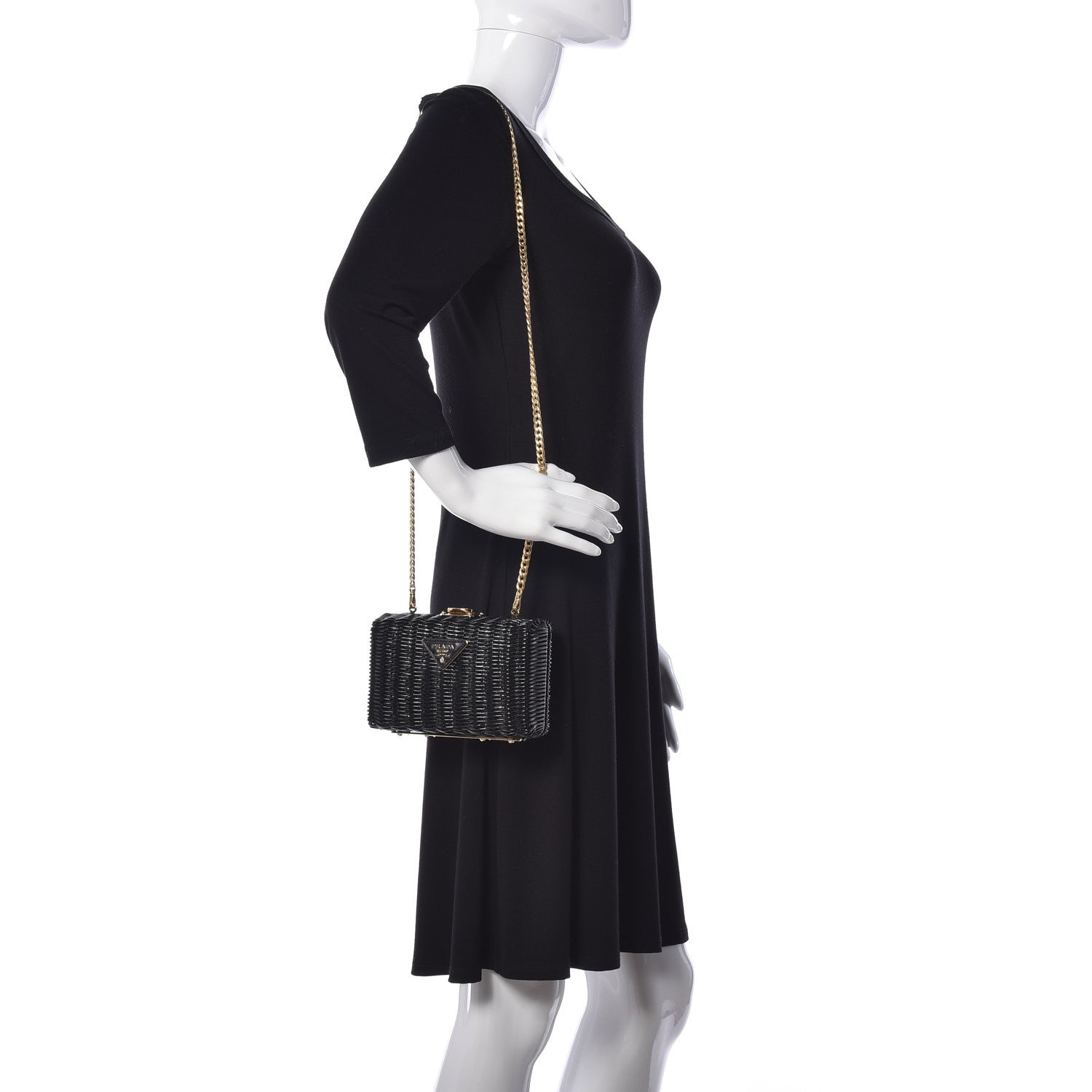 Prada Wicker Triangle Crossbody Clutch Black Petalo 2 of 11