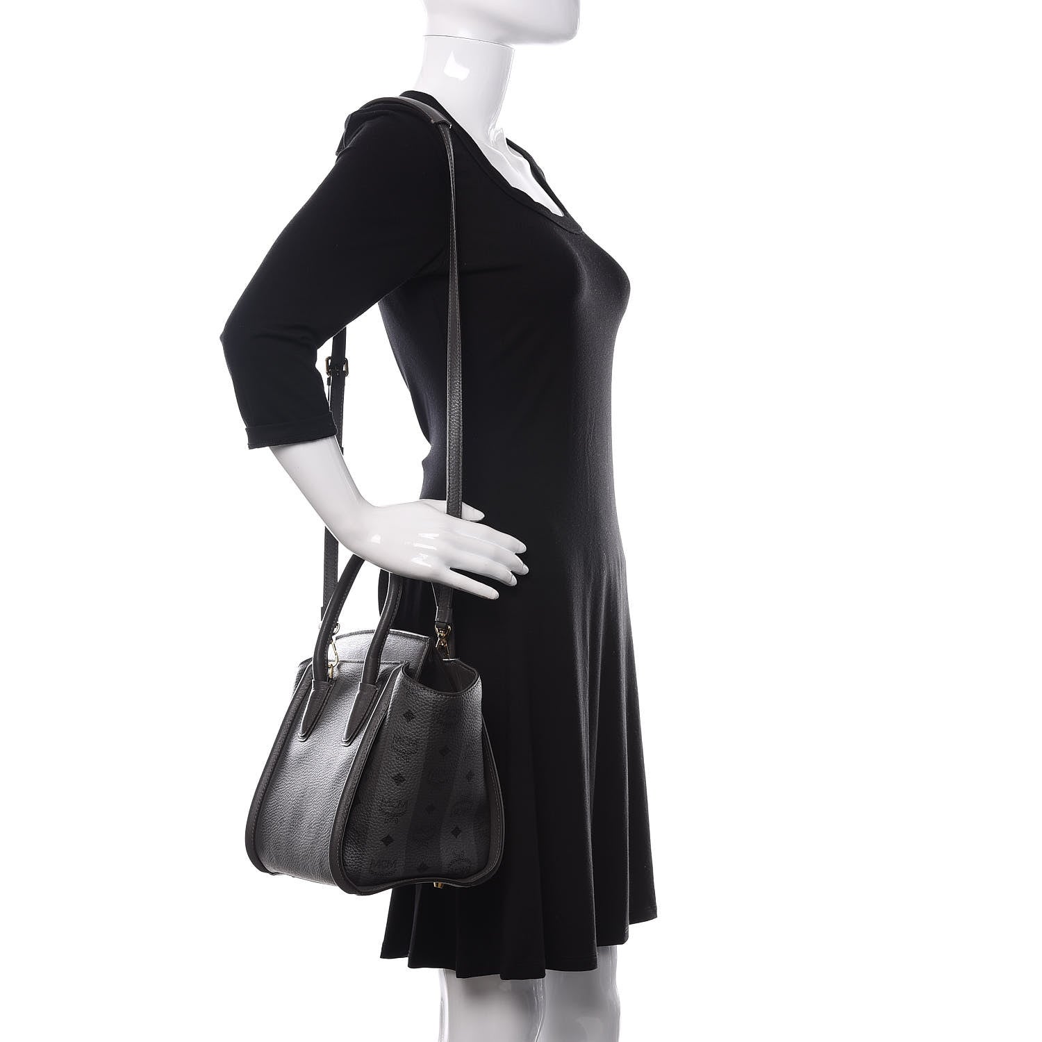 MCM Striped Visetos Satchel Phantom Grey 2 of 9