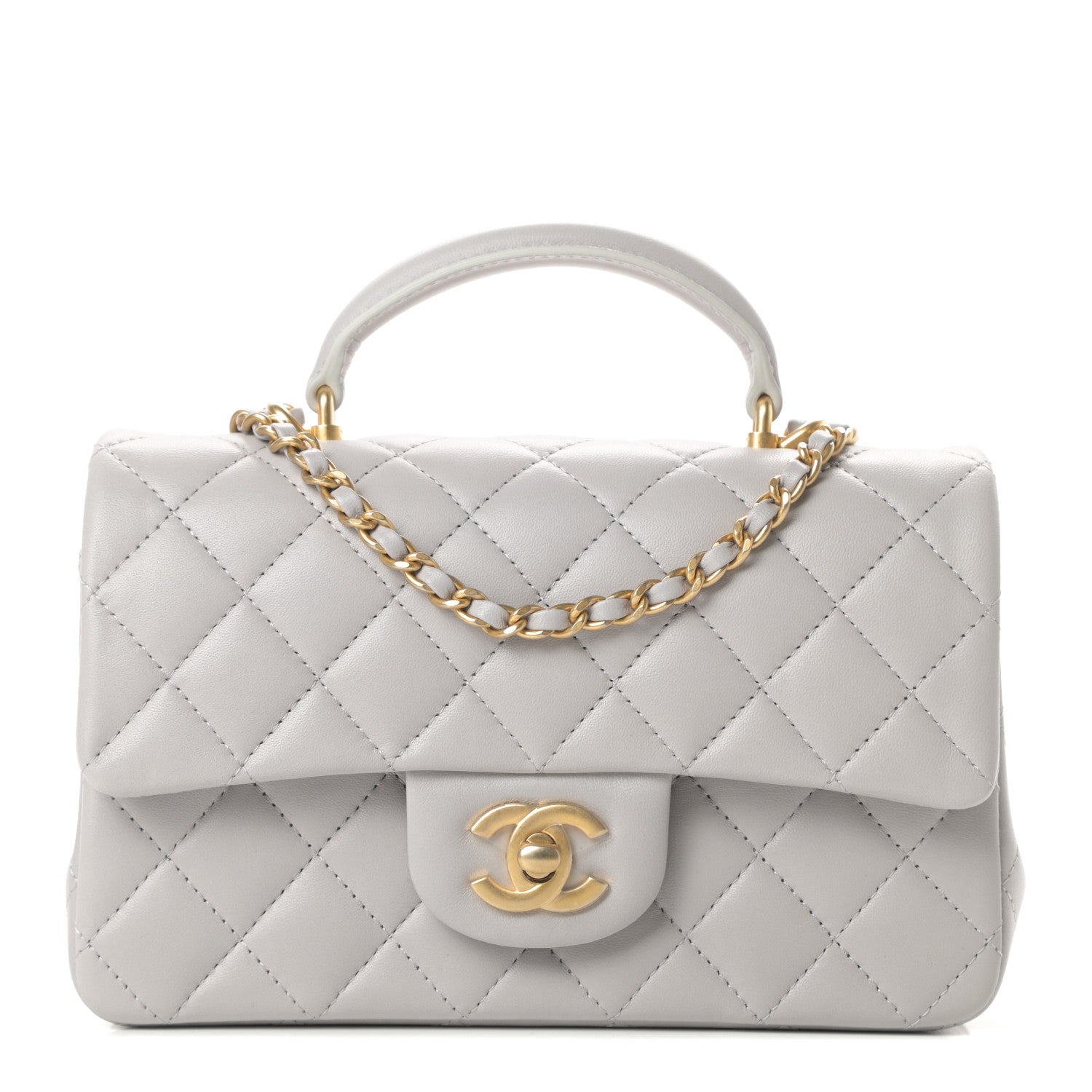 Chanel Lambskin Quilted Mini Top Handle Rectangular Flap Grey 1 of 11