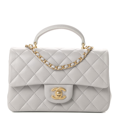 Chanel Lambskin Quilted Mini Top Handle Rectangular Flap Grey 1 of 11