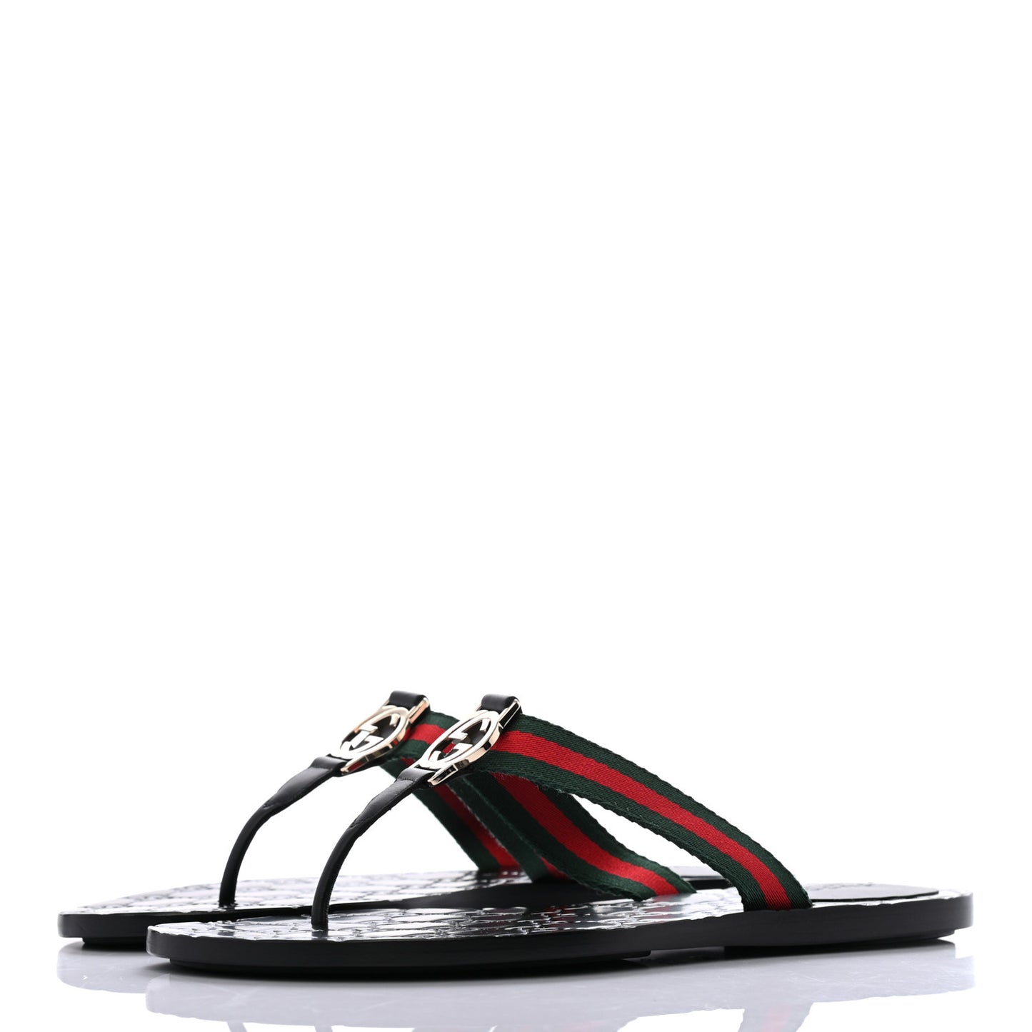 Nylon Guccissima Web Womens Thong Sandals 38 Green Red Black