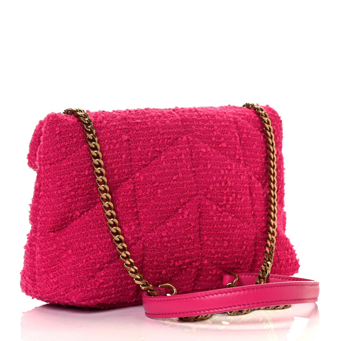 Boucle Tweed Quilted Toy Loulou Puffer Monogram Chain Satchel Magenta