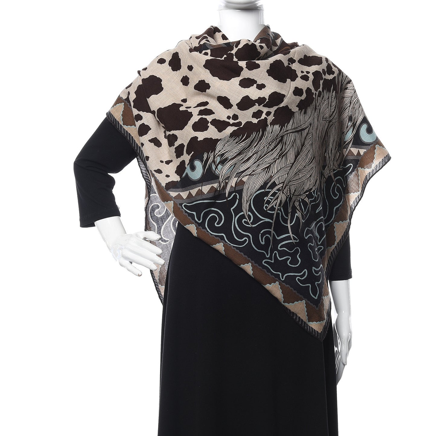 Cashmere Silk Appaloosa Des Steppes Shawl 140 Naturel Marron Ciel