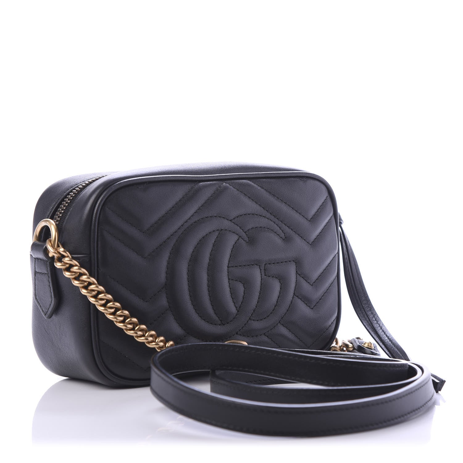 Gucci Calfskin Matelasse Mini GG Marmont Chain Shoulder Bag Black 3 of 10