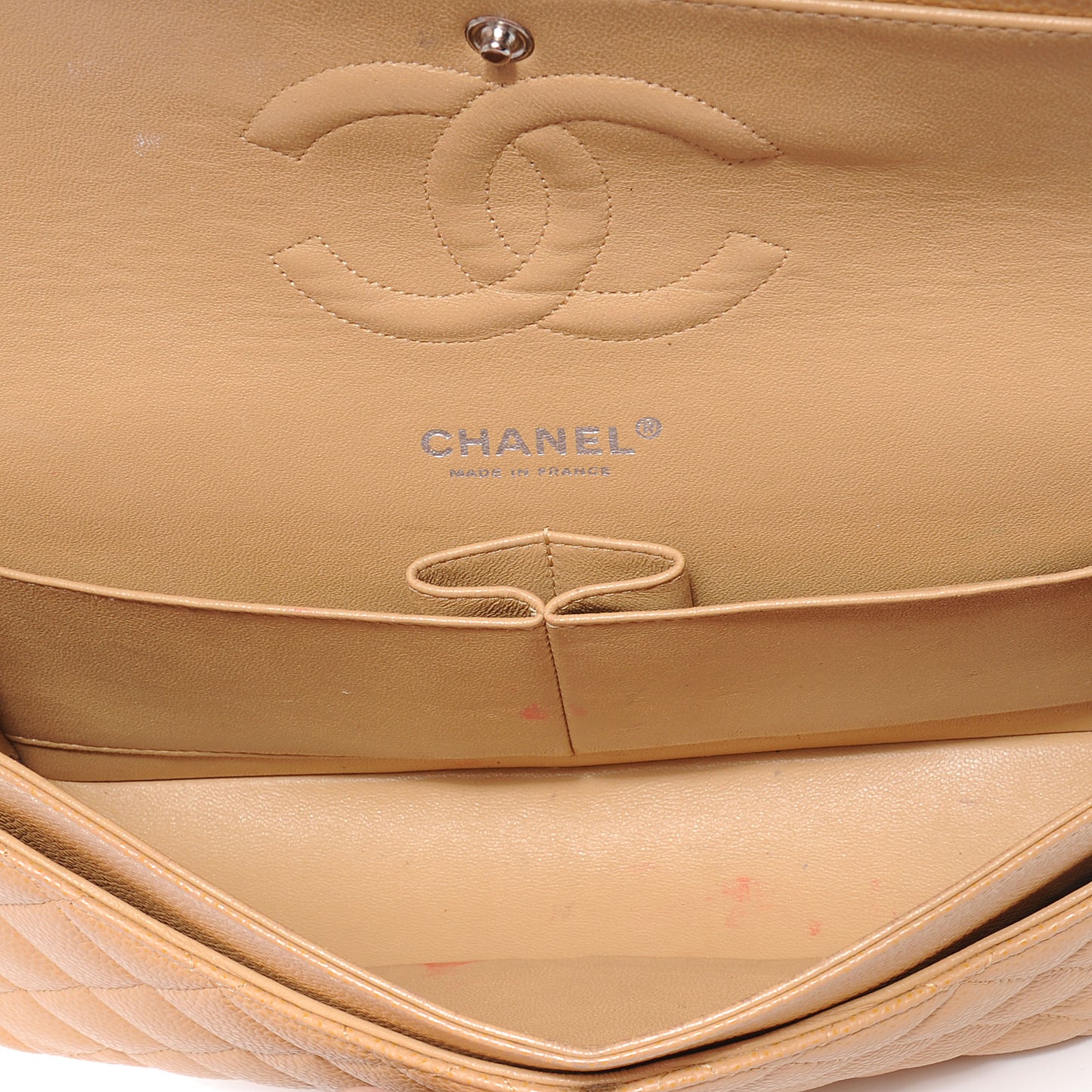 Caviar Quilted Medium Double Flap Beige