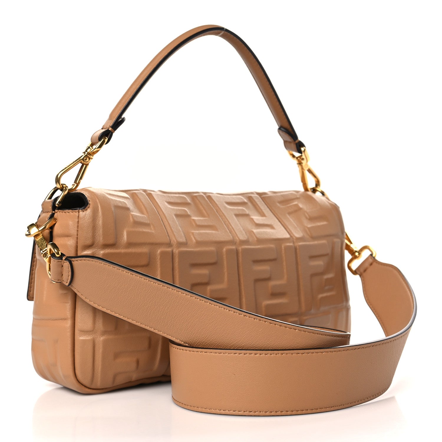 Fendi Nappa FF 1974 Embossed Baguette Miele Scuro 3 of 9