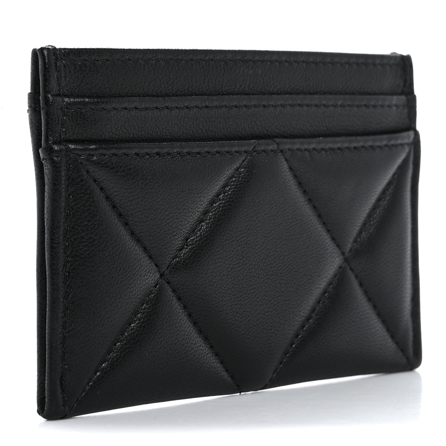 Lambskin Quilted Chanel 19 Card Holder Black