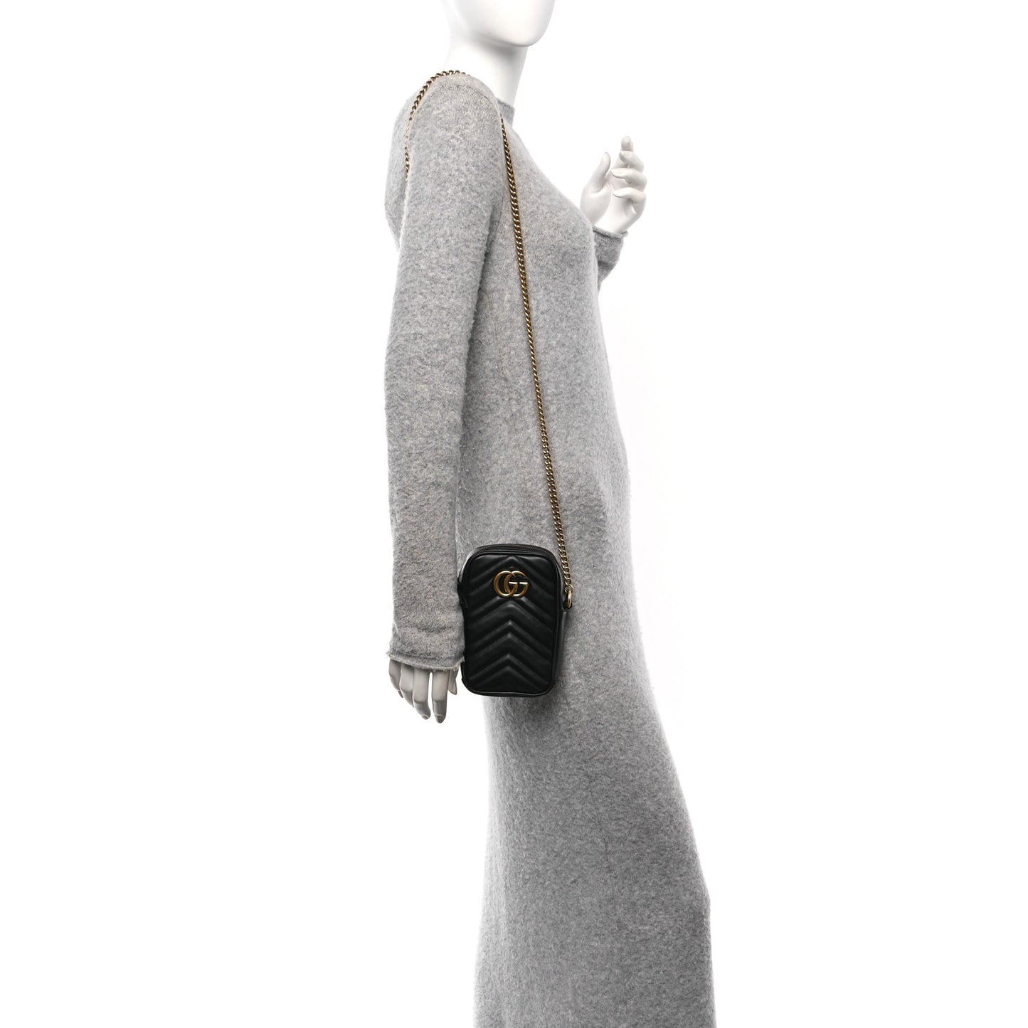 Calfskin Matelasse Mini GG Marmont Crossbody Bag Black