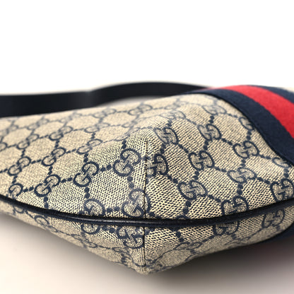 Gucci GG Supreme Monogram Textured Dollar Calfskin Web Small Ophidia Half Moon Hobo Beige Blue 8 of 9